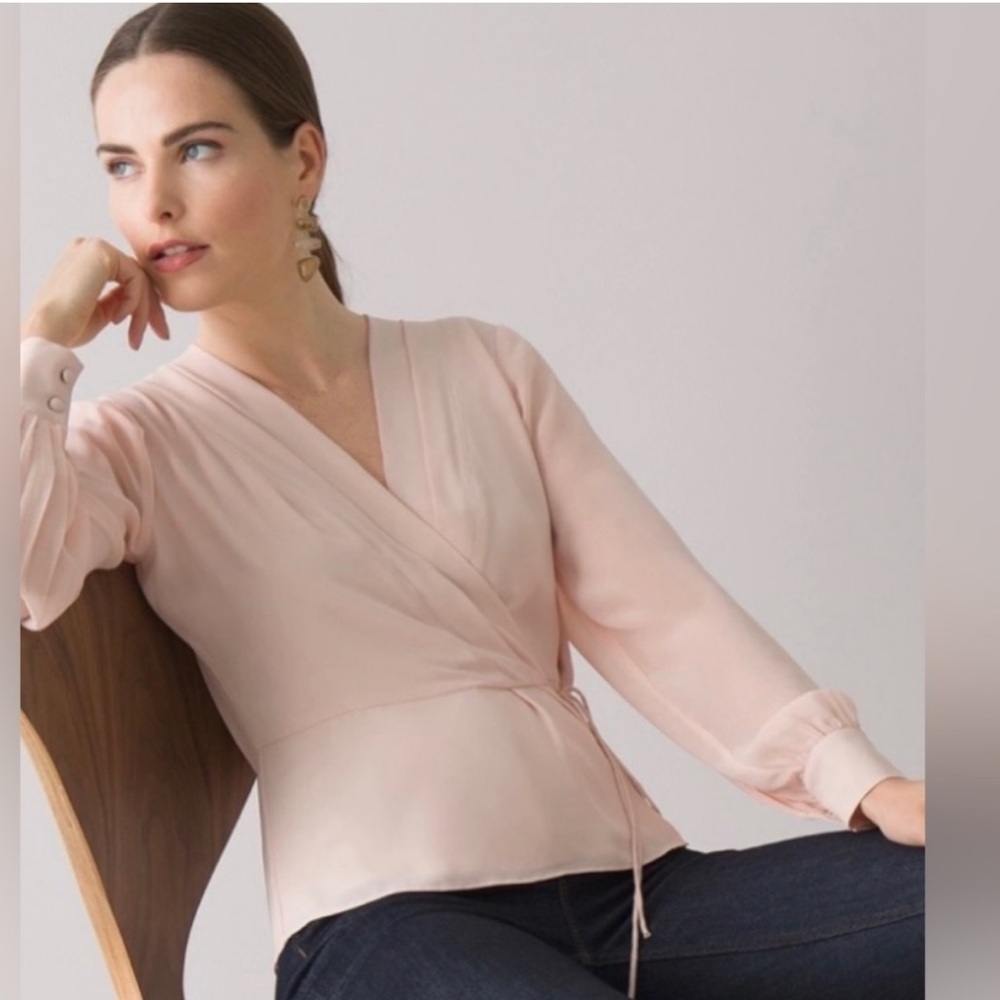 WHBM Long Sleeve Pleat Back Surplice Blouse